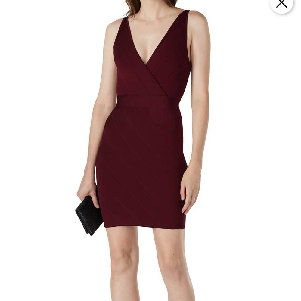Herve Leger Burgundy Bandage Sleeveless Dress